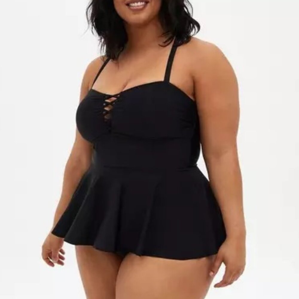 Torrid Wireless Long Peplum One Piece Swimsuit